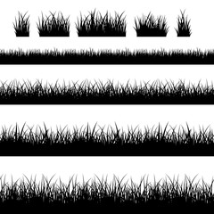 Wall Mural - Seamless grass silhouettes. Black grass vector borders vector