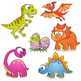 Fototapeta Dinusie - Set of cartoon dinosaurs