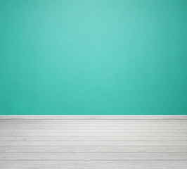 Sticker - room interior with green concrete wall and white wood floor