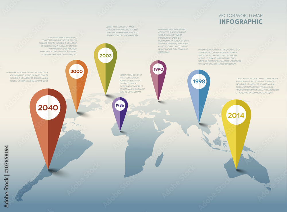 Vector world map with pointers. Stock Vector | Adobe Stock