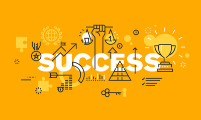 Fototapete - Thin line flat design banner for success web page, information about awards for the quality of products and services, new product development, sports results, economic and social activities.