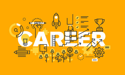 Fototapete - Thin line flat design banner for CAREER web page, employment, career development, job search tool and services. Vector illustration concept of word CAREER for website and mobile website banners.