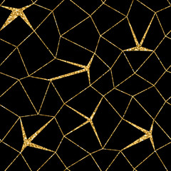 Wall Mural - mosaic geometric seamless pattern 3d. gold glitter black template. abstract texture golden luxury pr