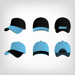 Wall Mural - Baby blue and black baseball cap vector set