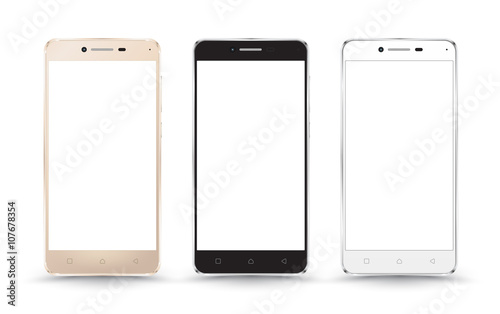 Fotografía New realistic mobile phone smartphone collection mockups with blank screen isolated on white background