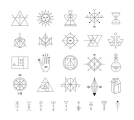 Wall Mural - Set of vector trendy geometric icons. Alchemy symbols collection