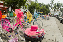 Colorful Bicycles Lined Up For Hire In Fatahilah Square In Jakarta's Old Town. Bicycling Is Popular Among The Visiting Locals And Tourists Alike.