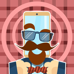 Poster - hipster cell smart phone glasses, mustache, beard retro style