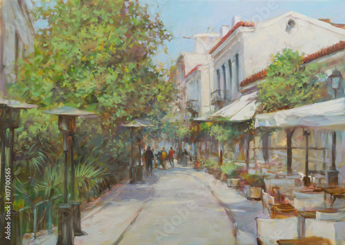 Naklejka - mata magnetyczna na lodówkę Streets of Athens ,Greece,handmade paintings