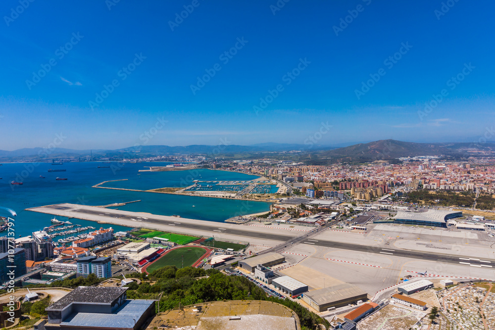View from the top of the rock of Gibraltar on the city
