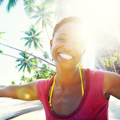 Canvas Print - African Woman Beach Happiness Freedom Concept