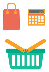 Sticker - Calculator, shopping basket and bag