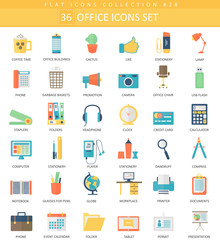 Poster - Vector Office color flat icon set. Elegant style design.