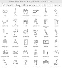  Vector Building Construction ultra modern outline line icons for web and apps.