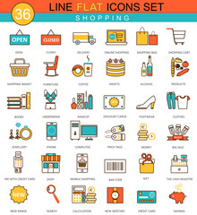 Poster - Vector Shopping flat line icon set. Modern elegant style design  for web.