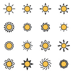 Wall Mural - Trendy flat line icon pack for designers and developers. Vector line sun icon set, sun icon object, sun icon picture, sun image - stock vector