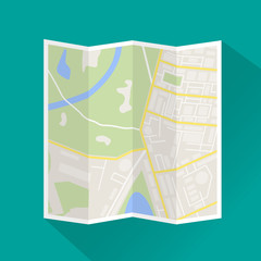 Poster - Folded paper city map icon