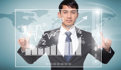 Poster - Composite image of unsmiling businessman holding