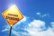 © Argus - Yellow road sign with a blue sky and white clouds: consumer spen