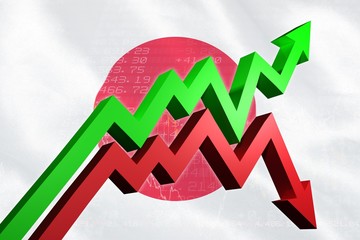 Poster - Composite image of red and green jagged arrows