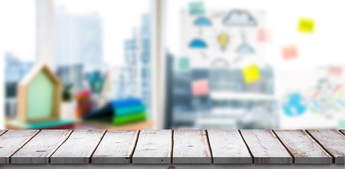Poster - Composite image of wooden desk