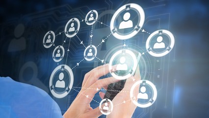 Poster - Composite image of woman using smartphone