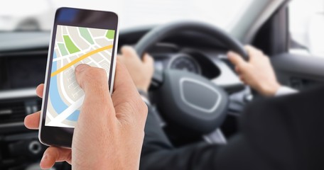 Poster - Composite image of cropped hand of man using mobile phone