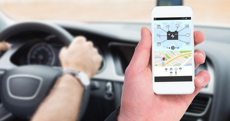 Poster - Composite image of hand of businessman holding smart phones