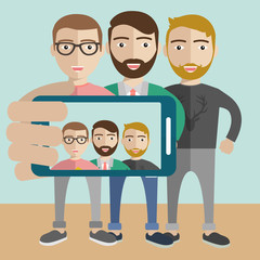 Friends taking a selfie photo flat design