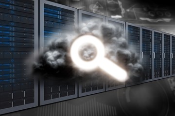 Poster - Composite image of magnifying glass in grey cloud