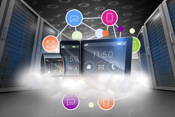 Poster - Composite image of futuristic black wrist watch with tablet