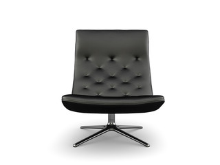 Black lather armchair isolated on white background 3D rendering