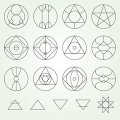 Wall Mural - Alchemy symbols collection vector set, thin line (variable line)