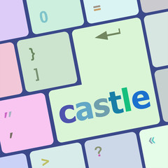 Modern computer keyboards enter keys with castle word vector illustration