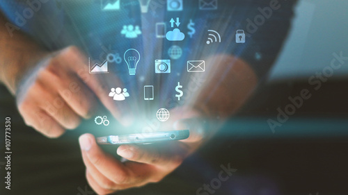 Fotomural Businessman using mobile smart phone.Social media concept.
