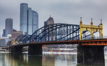 Colorful Bridge With Pittsburgh, Pennsylvania Skyline