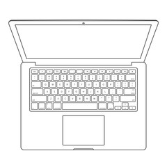 Poster - Top view of blank laptop computer with keyboard layout - mono line, vector illustration eps 10