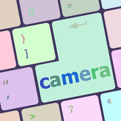 Poster - camera word on keyboard key, notebook computer button vector illustration