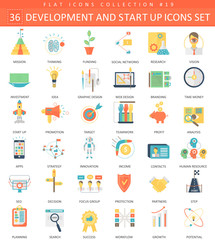 Poster - Vector startup and development flat icon set. Elegant style design.