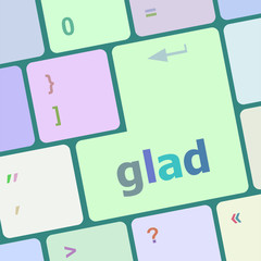 Poster - glad word on keyboard key, notebook computer button vector illustration