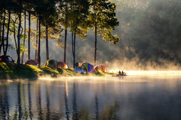 Wall Mural - morning in pang oung with the light and shadow and steam over th