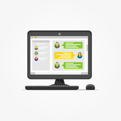 Fototapete - Desktop with messenger application vector illustration. Messenger app creative concept. Application for communication graphic design.
