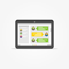 Fototapete - Tablet with messenger application vector illustration. Application for communication graphic design. Messenger app creative concept.
