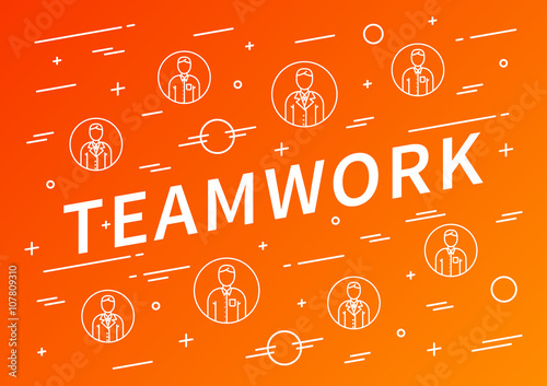 Teamwork Vector Banner With Linear Elements Teamwork Poster On