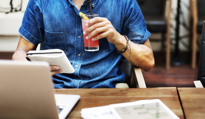 Canvas Print - Man Working Cafe Connecting Laptop Concept