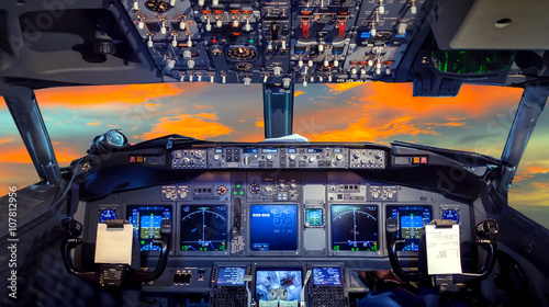 Fotografía cockpit Flight Deck sunset