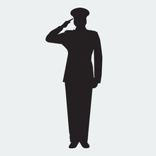 Illustrated Army General Silhouette With Hand Gesture Saluting. Vector