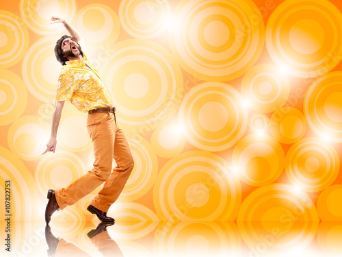 1970s vintage man dance with orange background Poster