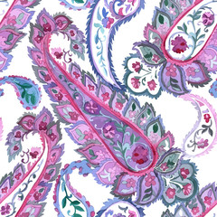 Wall Mural - Watercolor paisley seamless background.