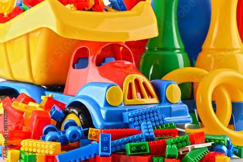 Fotografie, Obraz Composition with colorful plastic children toys
